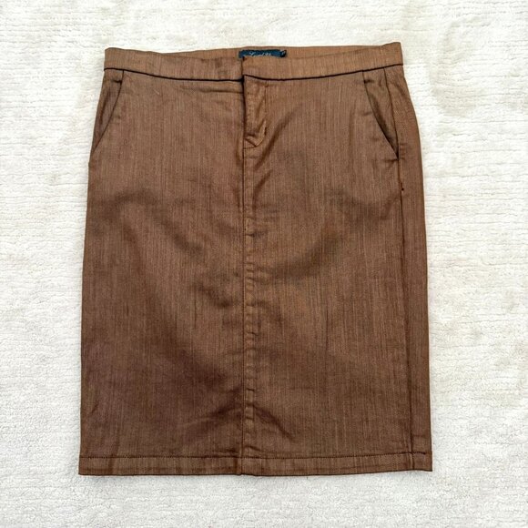 Level 99 Brown Pencil Skirt Size Small Sheen Sleek Modern Stretch Skirt Office - Picture 1 of 9